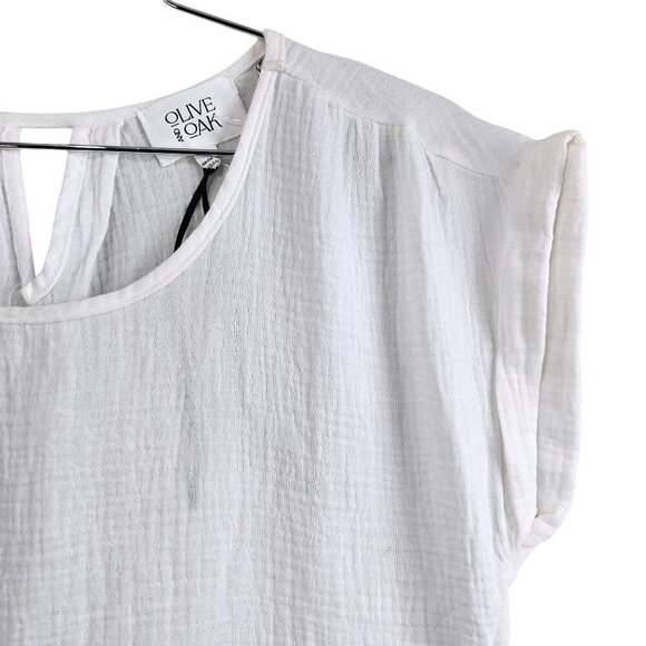 Olive & Oak Gauze Oversized Short Sleeve New 100% Cotton White Top - Picture 3 of 6